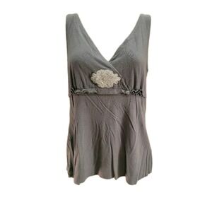 Y2K Metro 7 Gray Embellished Faux Wrap Stretch Tank Top Women's Small